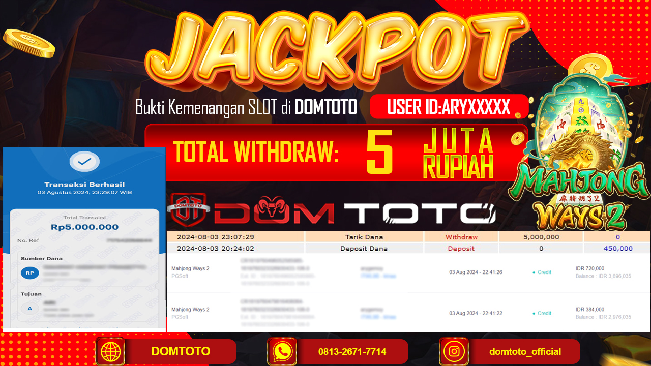 JACKPOT SLOT PG SOFT MAHJONG WAYS 2 04 AGUSTUS 2024